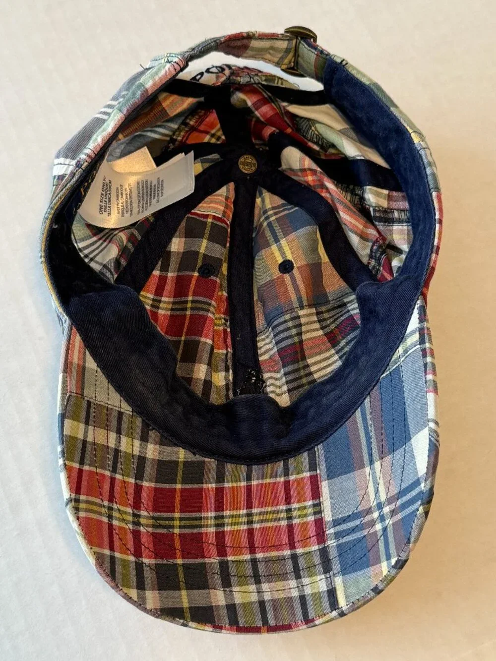 Polo Ralph Lauren Madras Patchwork Plaid Strapback Baseball Hat Cap Adjust